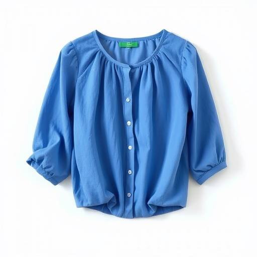 Camisa social feminina azul, manga 3/4, tecido leve e confort치vel